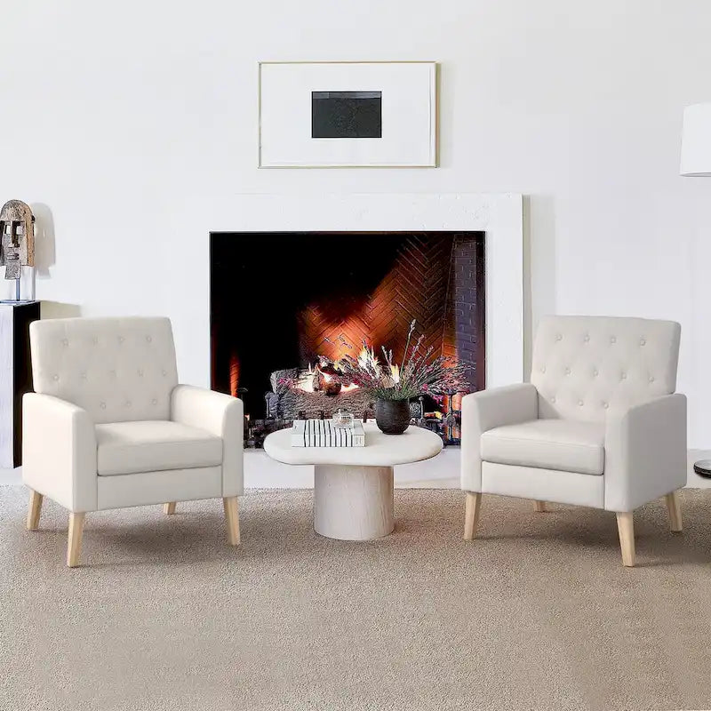 Fauteuil d'appoint capitonné moderne du milieu du siècle avec pieds en lin et noyer (lot de 2) - 33,86 H X 27,95 L X 29,53 P