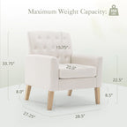 Fauteuil d'appoint capitonné moderne du milieu du siècle avec pieds en lin et noyer (lot de 2) - 33,86 H X 27,95 L X 29,53 P