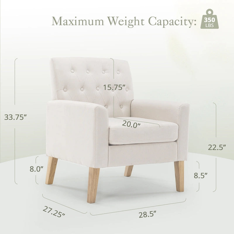 Fauteuil d'appoint capitonné moderne du milieu du siècle avec pieds en lin et noyer (lot de 2) - 33,86 H X 27,95 L X 29,53 P