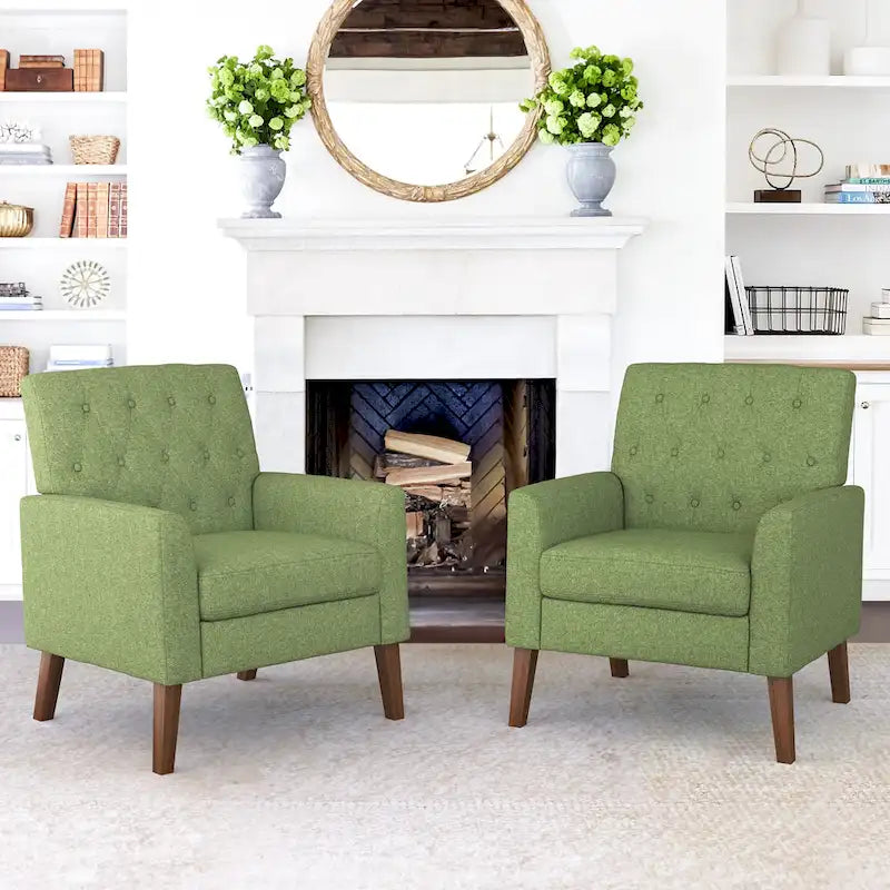 Fauteuil d'appoint capitonné moderne du milieu du siècle avec pieds en lin et noyer (lot de 2) - 33,86 H X 27,95 L X 29,53 P