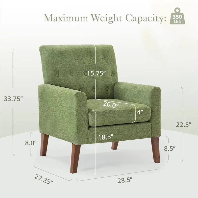 Fauteuil d'appoint capitonné moderne du milieu du siècle avec pieds en lin et noyer (lot de 2) - 33,86 H X 27,95 L X 29,53 P