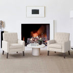Fauteuil d'appoint capitonné moderne du milieu du siècle avec pieds en lin et noyer (lot de 2) - 33,86 H X 27,95 L X 29,53 P