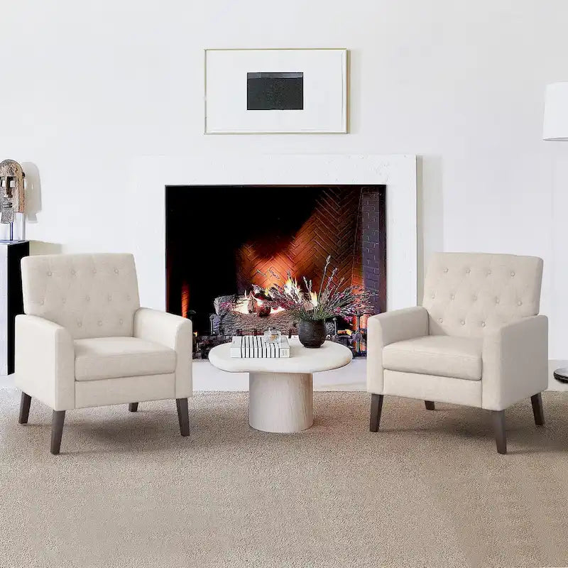 Fauteuil d'appoint capitonné moderne du milieu du siècle avec pieds en lin et noyer (lot de 2) - 33,86 H X 27,95 L X 29,53 P