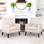 Fauteuil d'appoint capitonné moderne du milieu du siècle avec pieds en lin et noyer (lot de 2) - 33,86 H X 27,95 L X 29,53 P