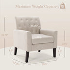 Fauteuil d'appoint capitonné moderne du milieu du siècle avec pieds en lin et noyer (lot de 2) - 33,86 H X 27,95 L X 29,53 P