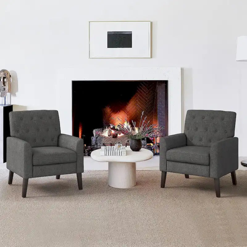 Fauteuil d'appoint capitonné moderne du milieu du siècle avec pieds en lin et noyer (lot de 2) - 33,86 H X 27,95 L X 29,53 P