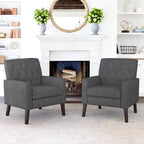 Fauteuil d'appoint capitonné moderne du milieu du siècle avec pieds en lin et noyer (lot de 2) - 33,86 H X 27,95 L X 29,53 P