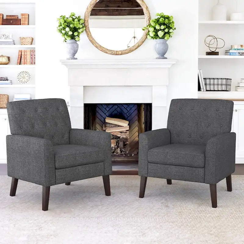 Fauteuil d'appoint capitonné moderne du milieu du siècle avec pieds en lin et noyer (lot de 2) - 33,86 H X 27,95 L X 29,53 P