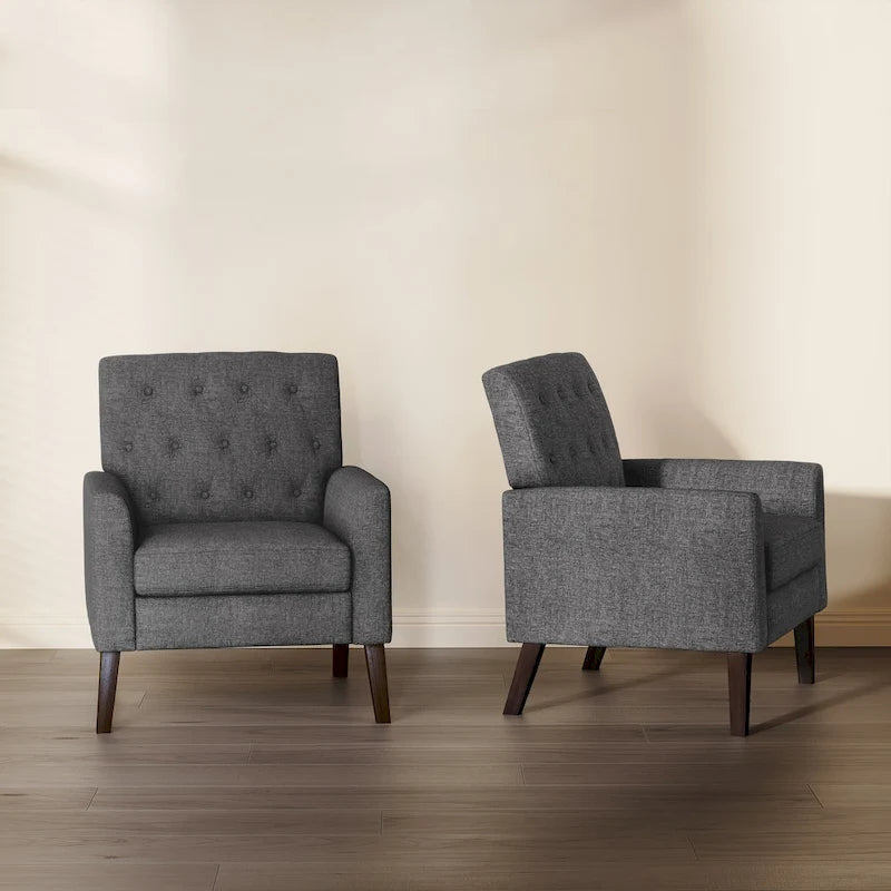 Fauteuil d'appoint capitonné moderne du milieu du siècle avec pieds en lin et noyer (lot de 2) - 33,86 H X 27,95 L X 29,53 P