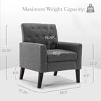 Fauteuil d'appoint capitonné moderne du milieu du siècle avec pieds en lin et noyer (lot de 2) - 33,86 H X 27,95 L X 29,53 P