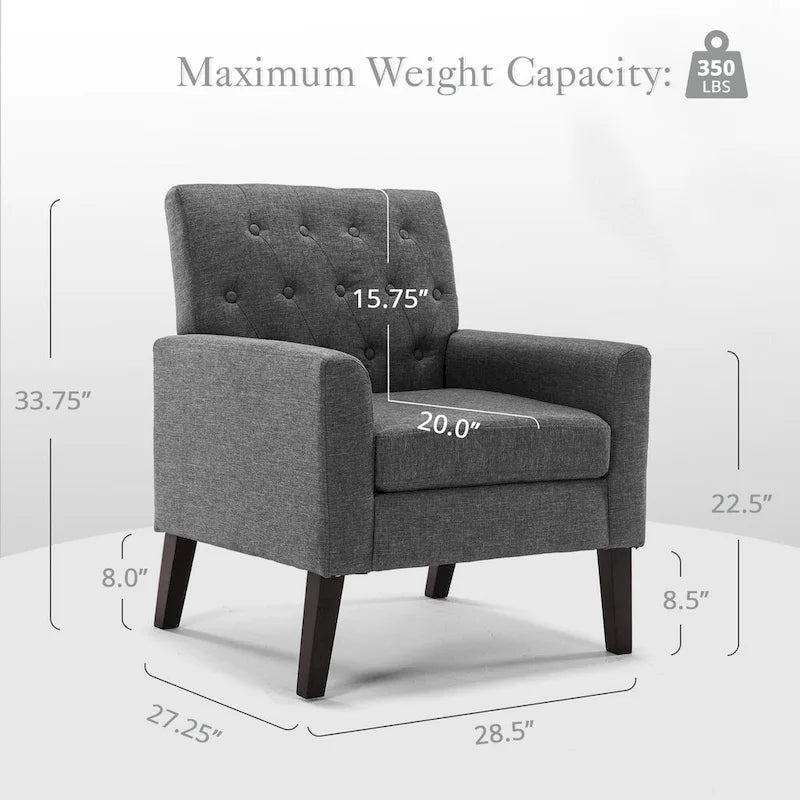 Fauteuil d'appoint capitonné moderne du milieu du siècle avec pieds en lin et noyer (lot de 2) - 33,86 H X 27,95 L X 29,53 P