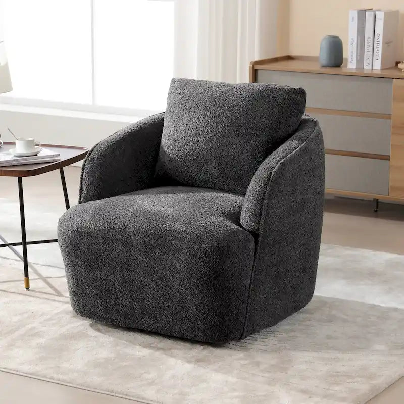 Fauteuil à barillet pivotant rembourré en tissu bouclé avec oreiller