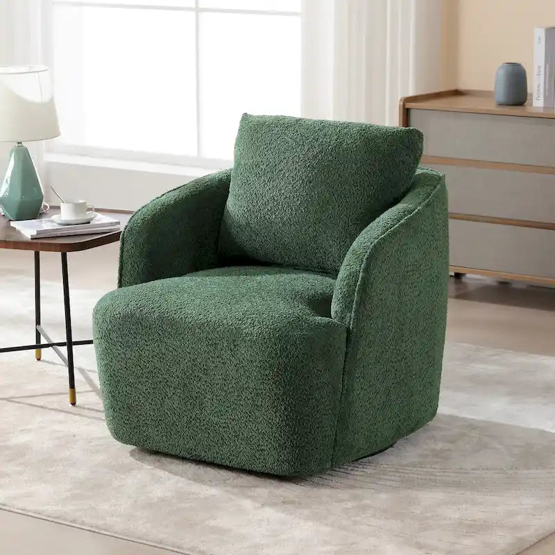 Fauteuil à barillet pivotant rembourré en tissu bouclé avec oreiller