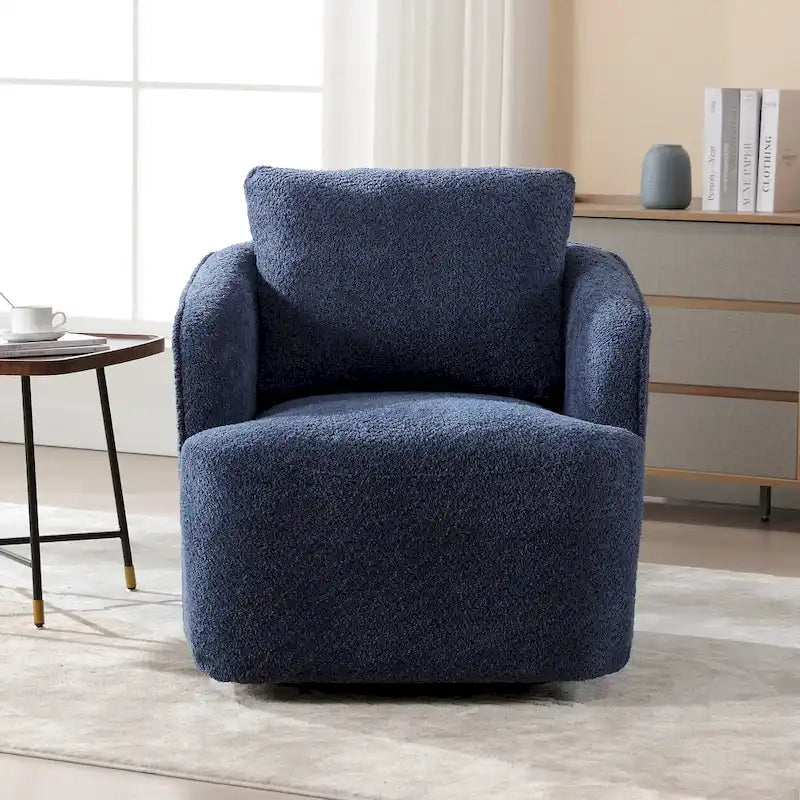 Fauteuil à barillet pivotant rembourré en tissu bouclé avec oreiller
