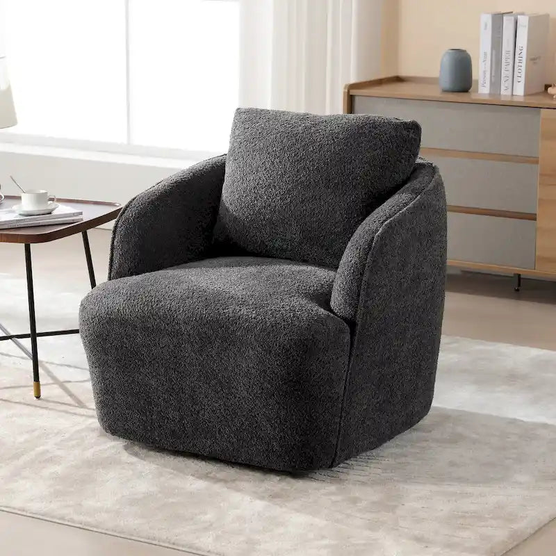 Fauteuil à barillet pivotant rembourré en tissu bouclé avec oreiller