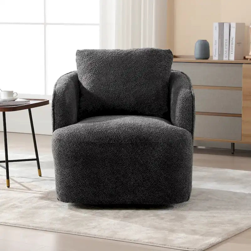 Fauteuil à barillet pivotant rembourré en tissu bouclé avec oreiller