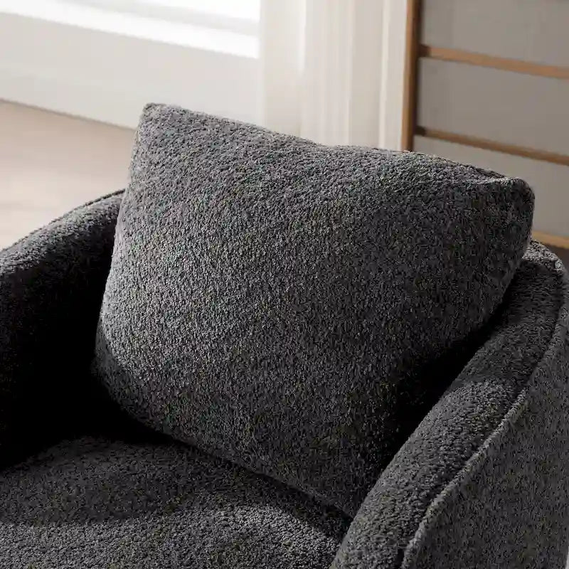 Fauteuil à barillet pivotant rembourré en tissu bouclé avec oreiller
