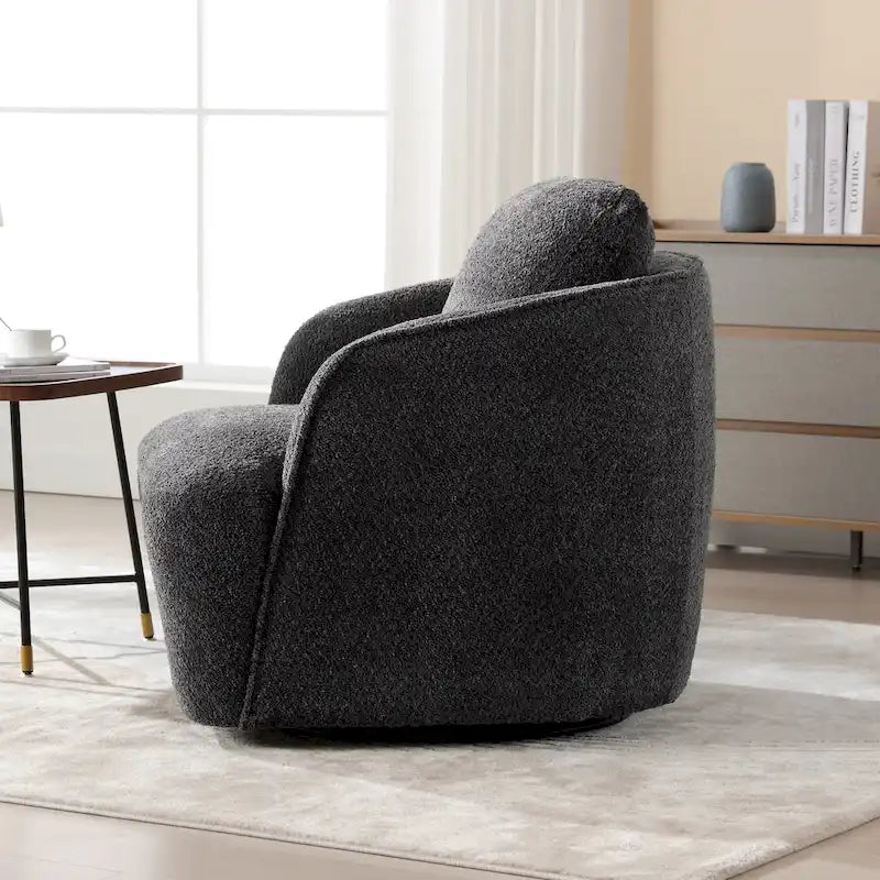 Fauteuil à barillet pivotant rembourré en tissu bouclé avec oreiller