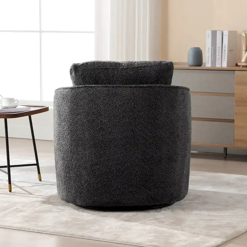 Fauteuil à barillet pivotant rembourré en tissu bouclé avec oreiller