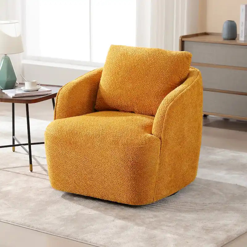 Fauteuil à barillet pivotant rembourré en tissu bouclé avec oreiller