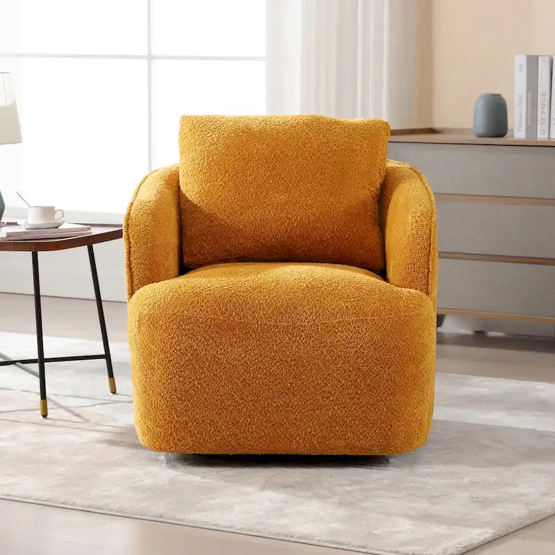 Fauteuil à barillet pivotant rembourré en tissu bouclé avec oreiller