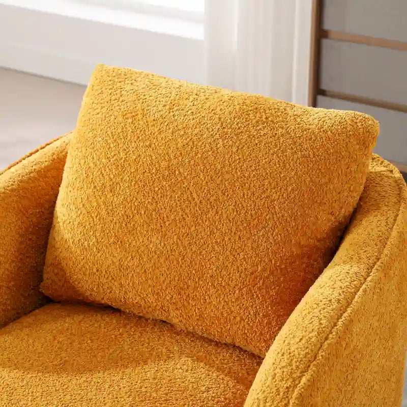 Fauteuil à barillet pivotant rembourré en tissu bouclé avec oreiller
