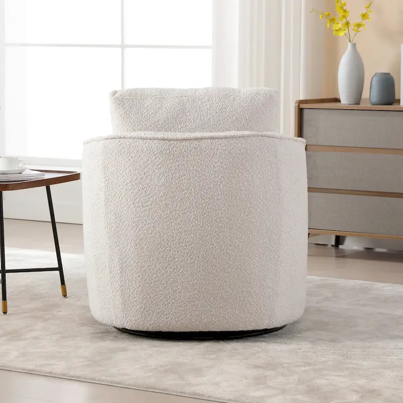 Fauteuil à barillet pivotant rembourré en tissu bouclé avec oreiller