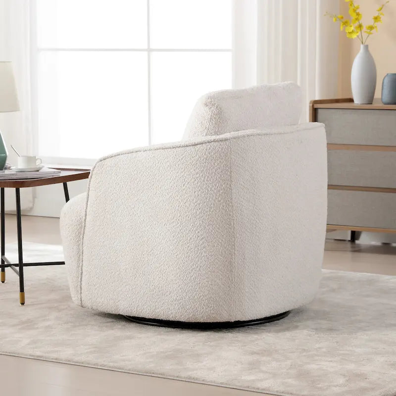 Fauteuil à barillet pivotant rembourré en tissu bouclé avec oreiller