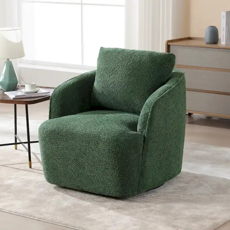 Fauteuil à barillet pivotant rembourré en tissu bouclé avec oreiller