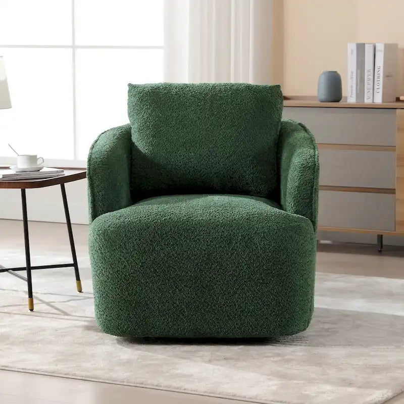 Fauteuil à barillet pivotant rembourré en tissu bouclé avec oreiller