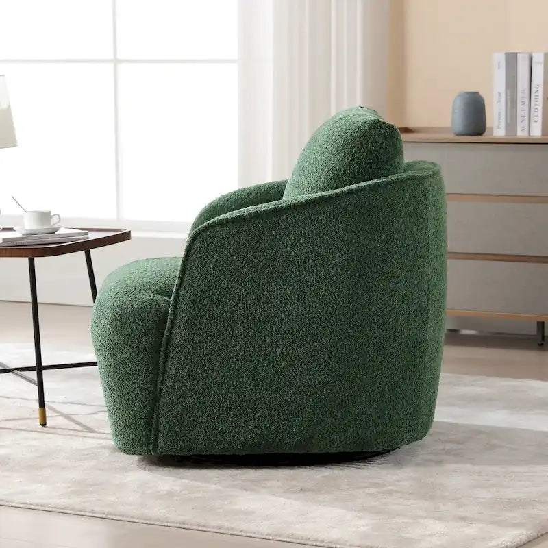 Fauteuil à barillet pivotant rembourré en tissu bouclé avec oreiller