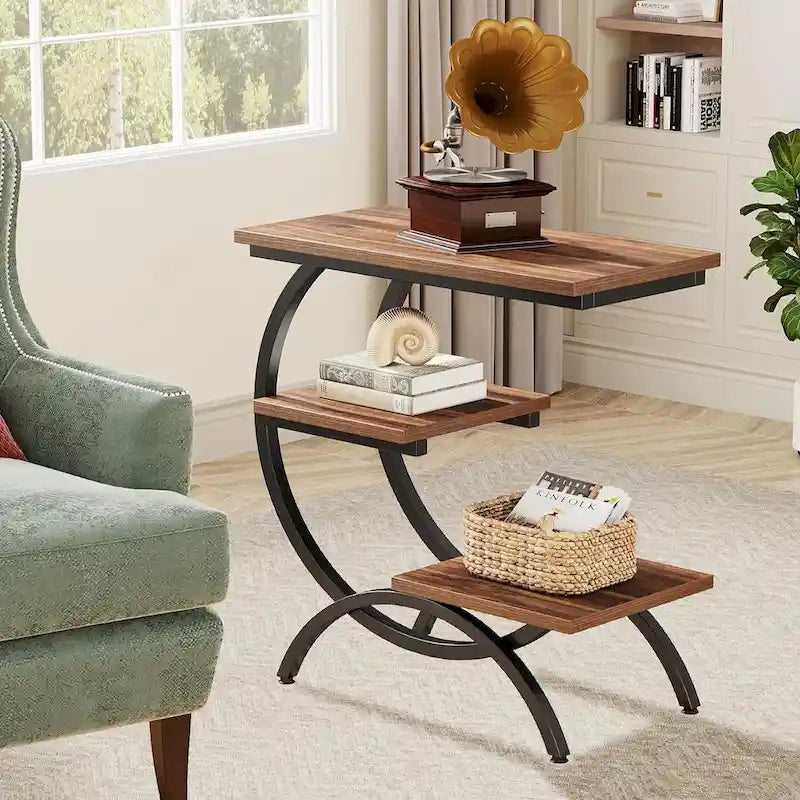 Petite table d'appoint industrielle à 3 niveaux pour canapé
