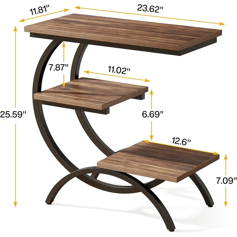 Petite table d'appoint industrielle à 3 niveaux pour canapé