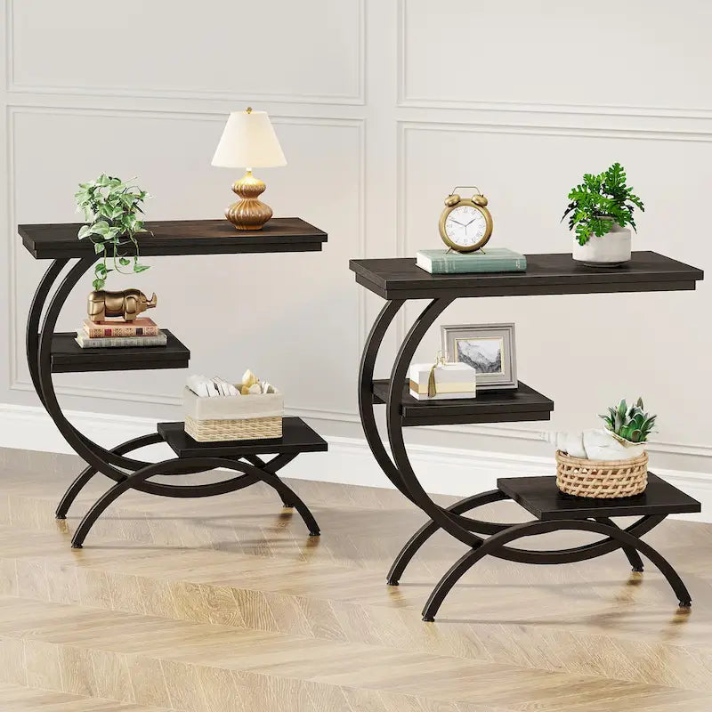 Petite table d'appoint industrielle à 3 niveaux pour canapé