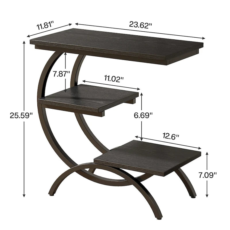 Petite table d'appoint industrielle à 3 niveaux pour canapé