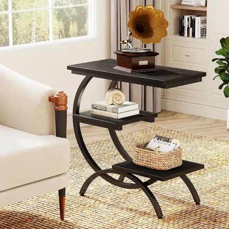 Petite table d'appoint industrielle à 3 niveaux pour canapé