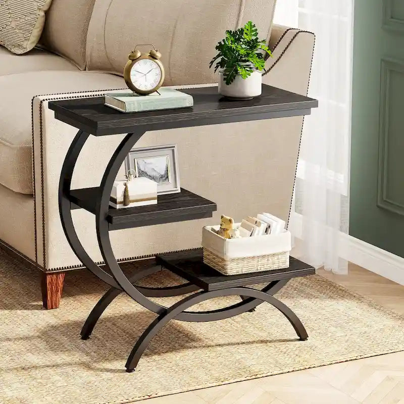 Petite table d'appoint industrielle à 3 niveaux pour canapé