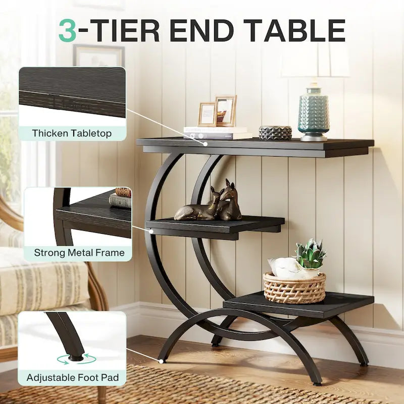 Petite table d'appoint industrielle à 3 niveaux pour canapé
