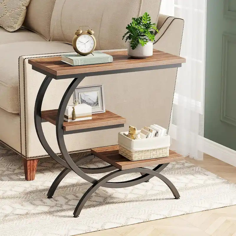 Petite table d'appoint industrielle à 3 niveaux pour canapé