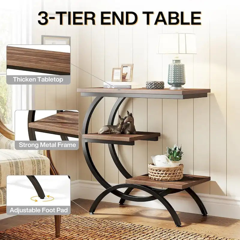 Petite table d'appoint industrielle à 3 niveaux pour canapé