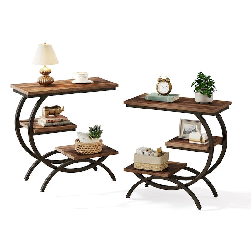 Petite table d'appoint industrielle à 3 niveaux pour canapé