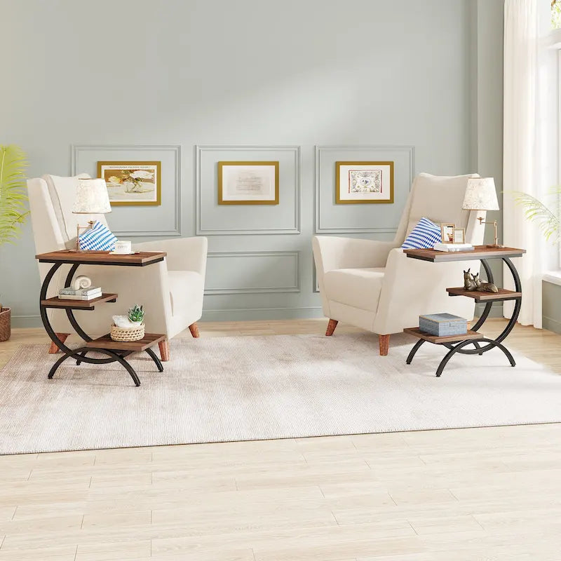 Petite table d'appoint industrielle à 3 niveaux pour canapé