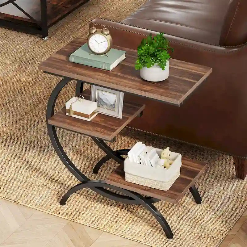 Petite table d'appoint industrielle à 3 niveaux pour canapé