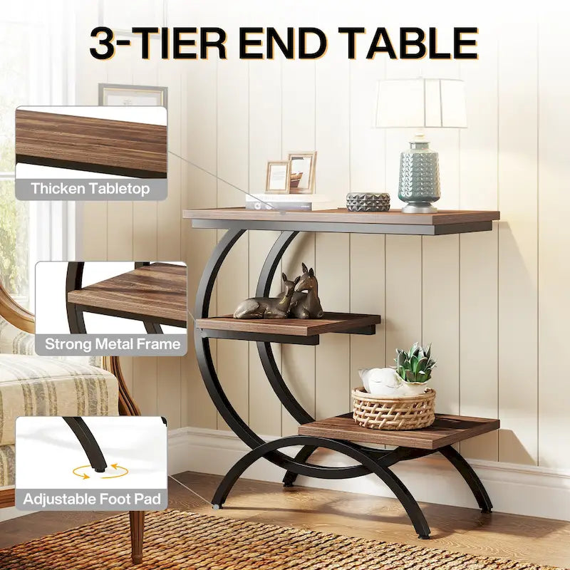 Petite table d'appoint industrielle à 3 niveaux pour canapé