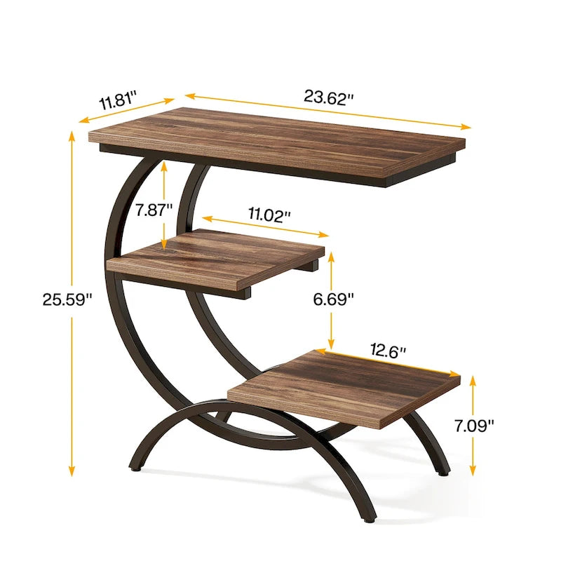 Petite table d'appoint industrielle à 3 niveaux pour canapé