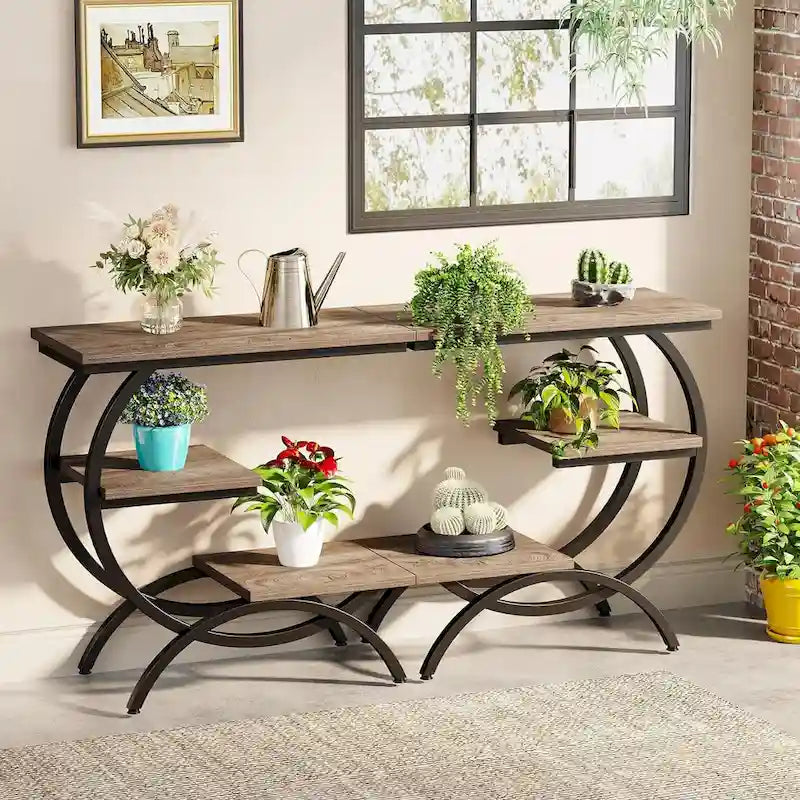 Petite table d'appoint industrielle à 3 niveaux pour canapé