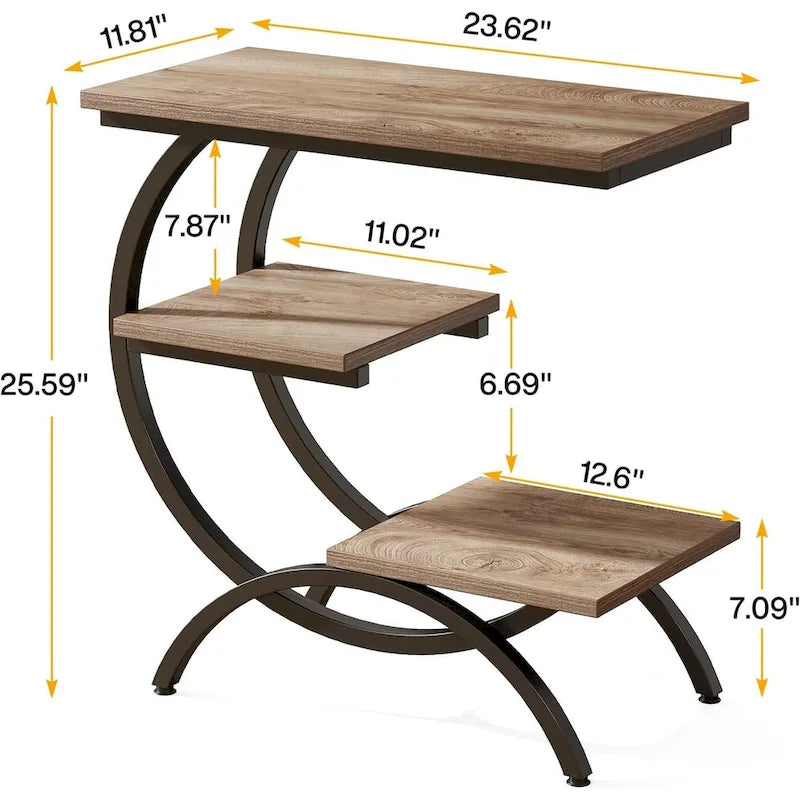 Petite table d'appoint industrielle à 3 niveaux pour canapé