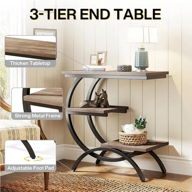 Petite table d'appoint industrielle à 3 niveaux pour canapé