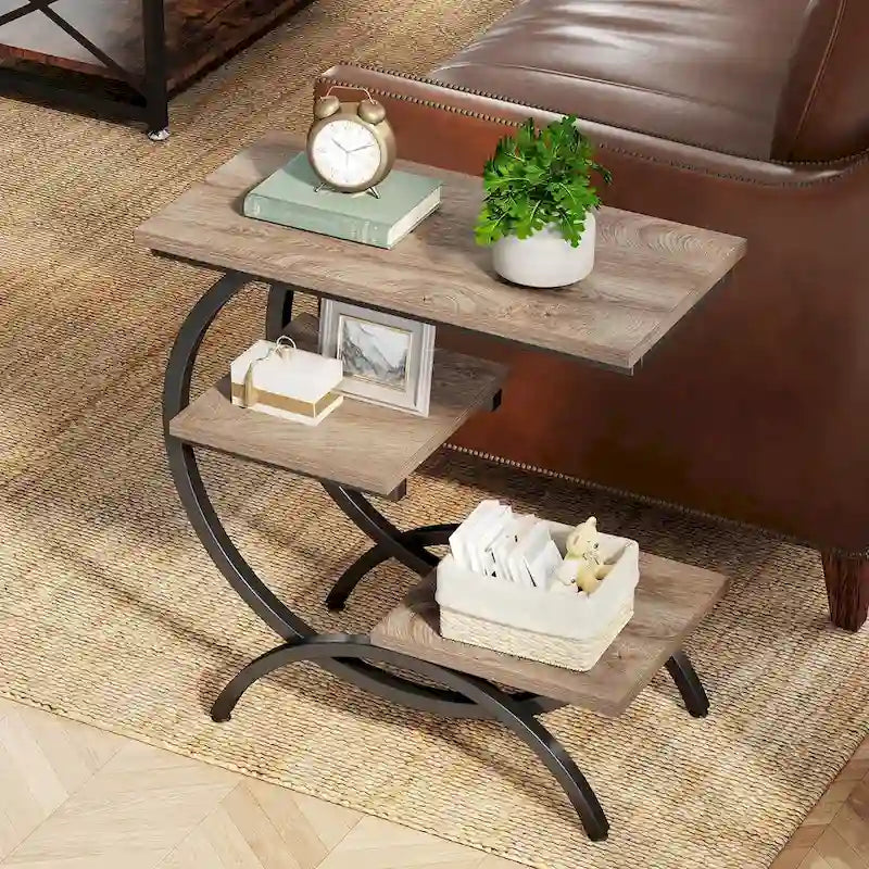 Petite table d'appoint industrielle à 3 niveaux pour canapé