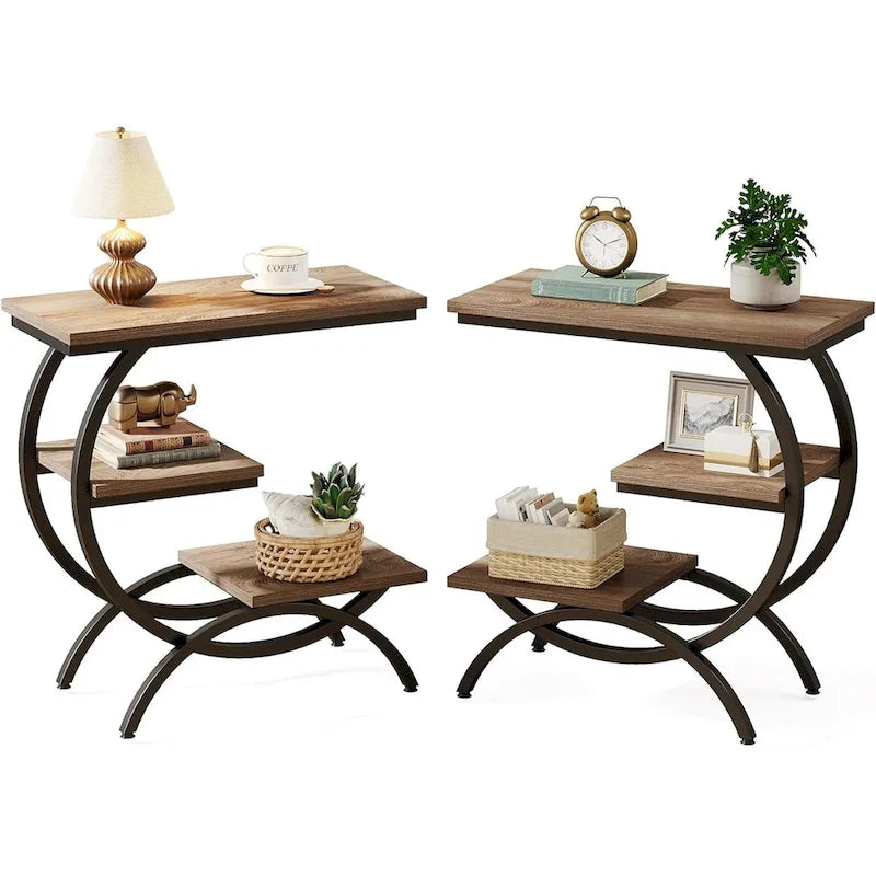 Petite table d'appoint industrielle à 3 niveaux pour canapé